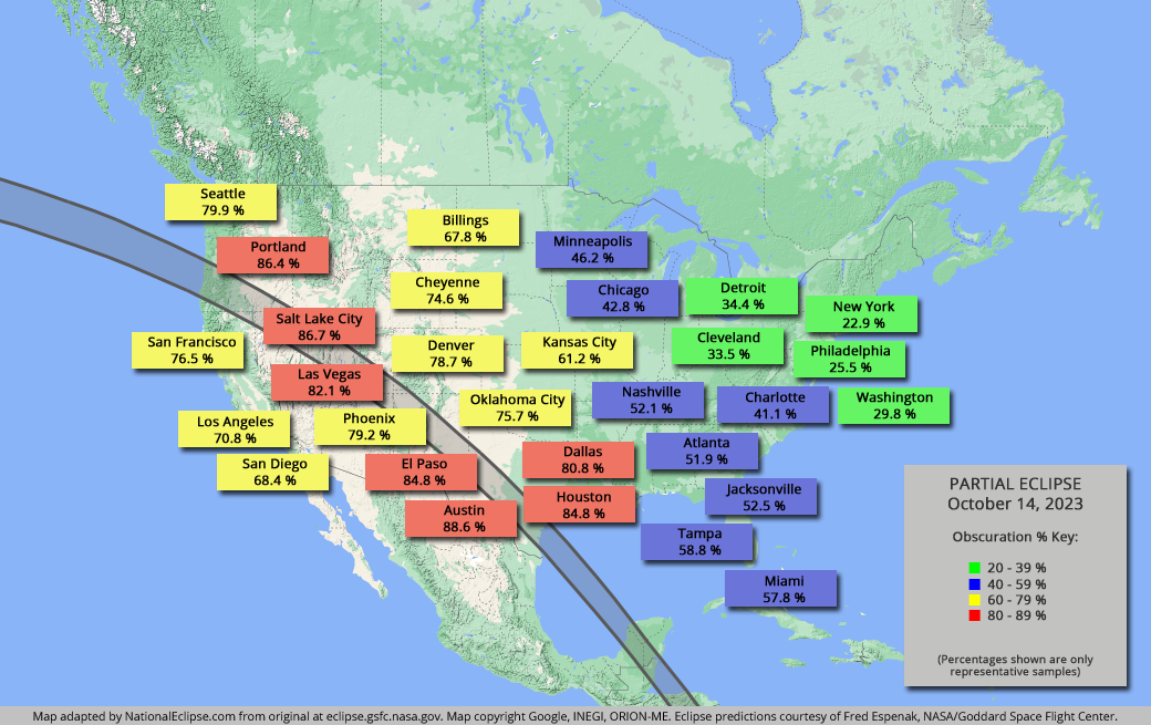 Annular Solar Eclipse - October 14, 2023 - USA Map