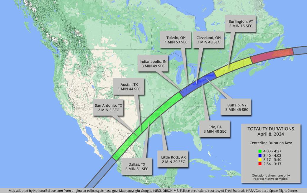 Total Solar Eclipse - April 8, 2024 - USA Map