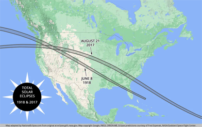 1918/2017 Total Solar Eclipse Map