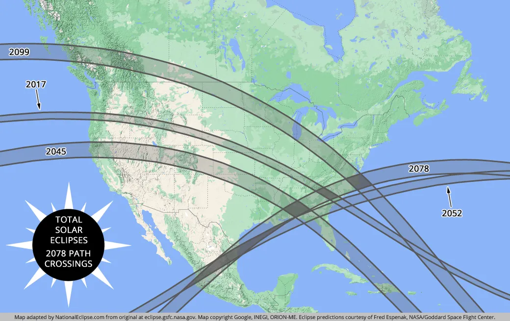 2078 Total Solar Eclipse Path Crossings