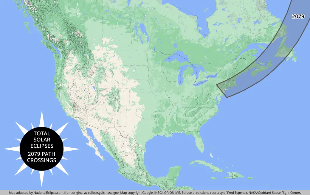 2079 Total Solar Eclipse Path Crossings