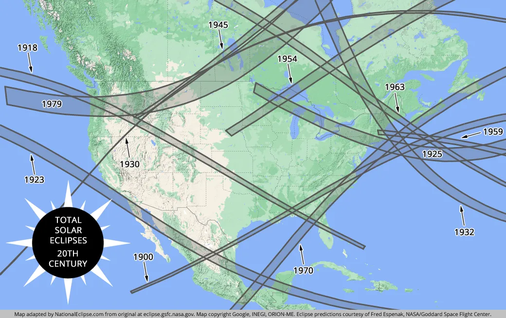 20th Century Total Solar Eclipse Map