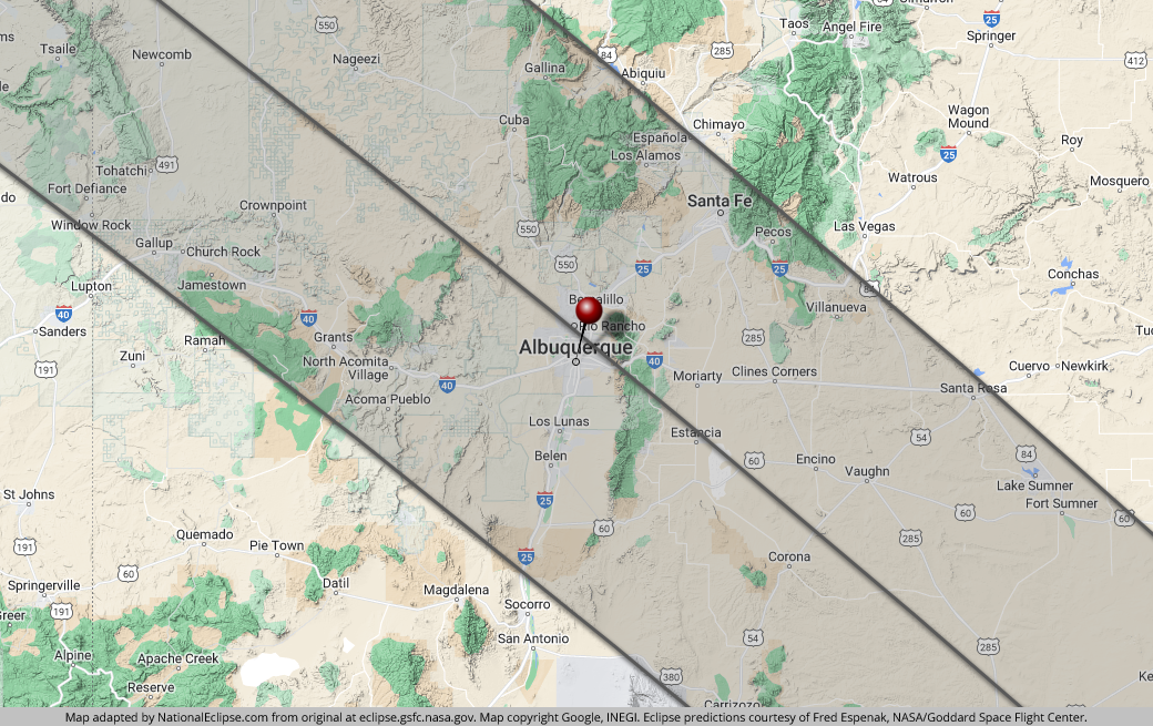 Annular Solar Eclipse - October 14, 2023 - Albuquerque, New Mexico Map