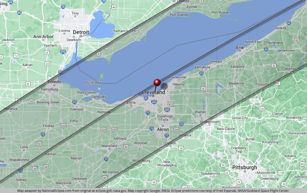 Total Solar Eclipse - April 8, 2024 - Cleveland, Ohio Map