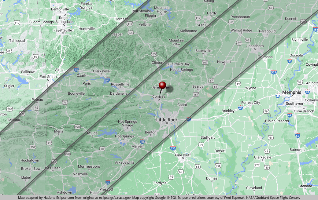 Total Solar Eclipse - April 8, 2024 - Conway, Arkansas Map