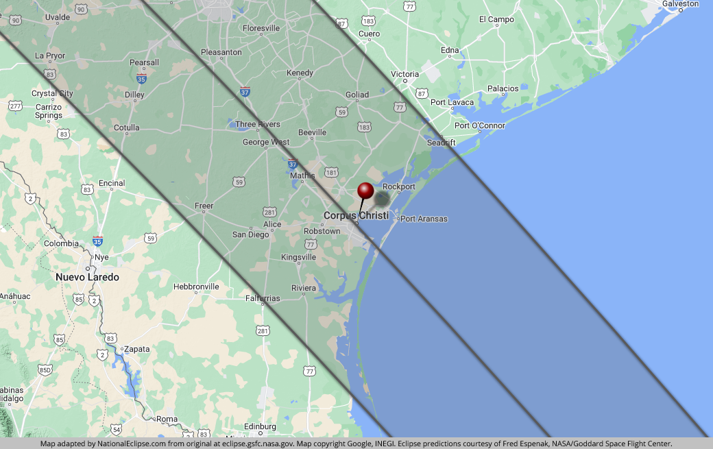 Annular Solar Eclipse - October 14, 2023 - Corpus Christi, Texas Map