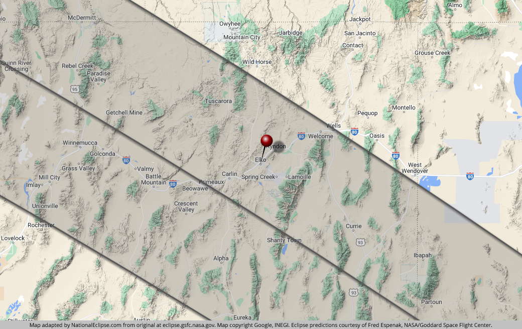 Annular Solar Eclipse - October 14, 2023 - Elko, Nevada Map