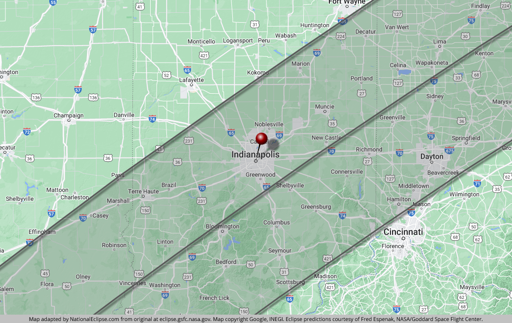 Total Solar Eclipse - April 8, 2024 - Indianapolis, Indiana Map
