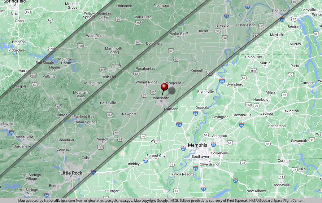 Total Solar Eclipse - April 8, 2024 - Jonesboro, Arkansas Map