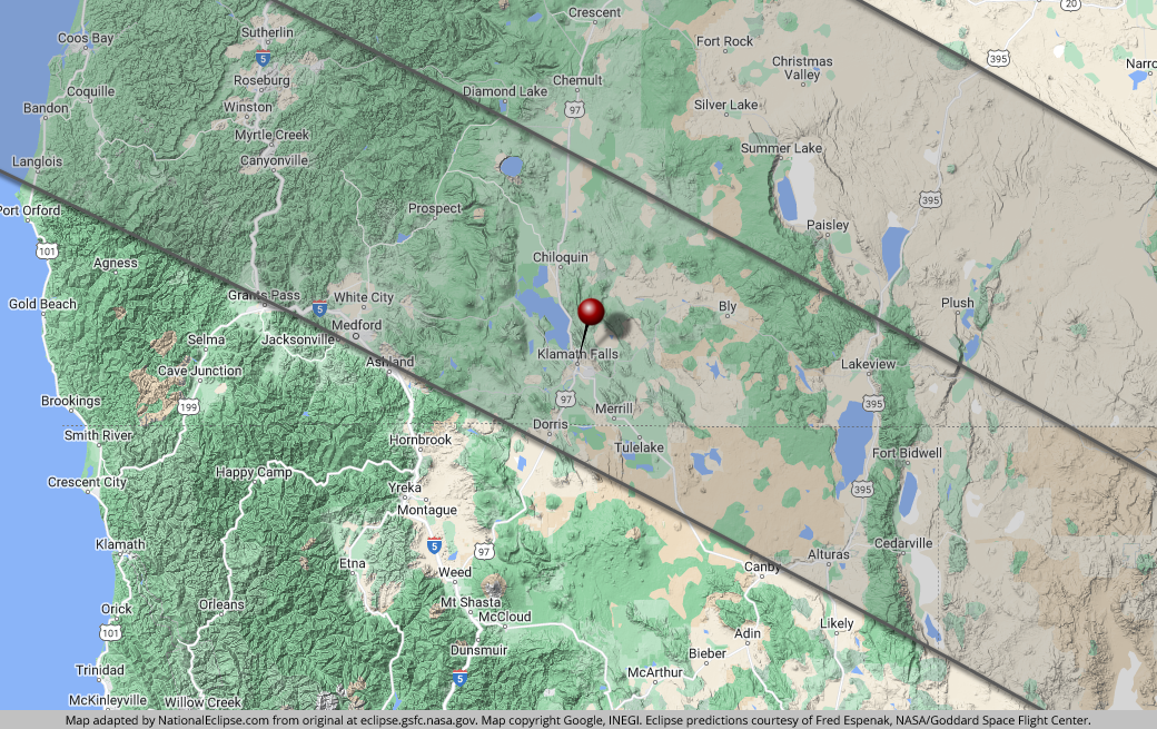 Annular Solar Eclipse - October 14, 2023 - Klamath Falls, Oregon Map