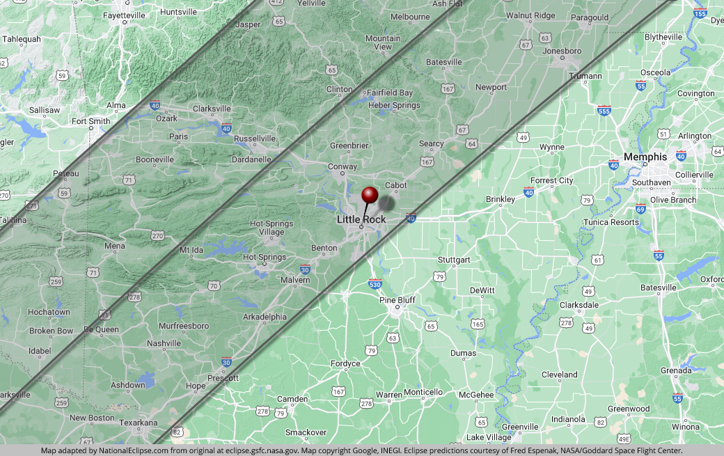 Total Solar Eclipse - April 8, 2024 - Little Rock, Arkansas Map