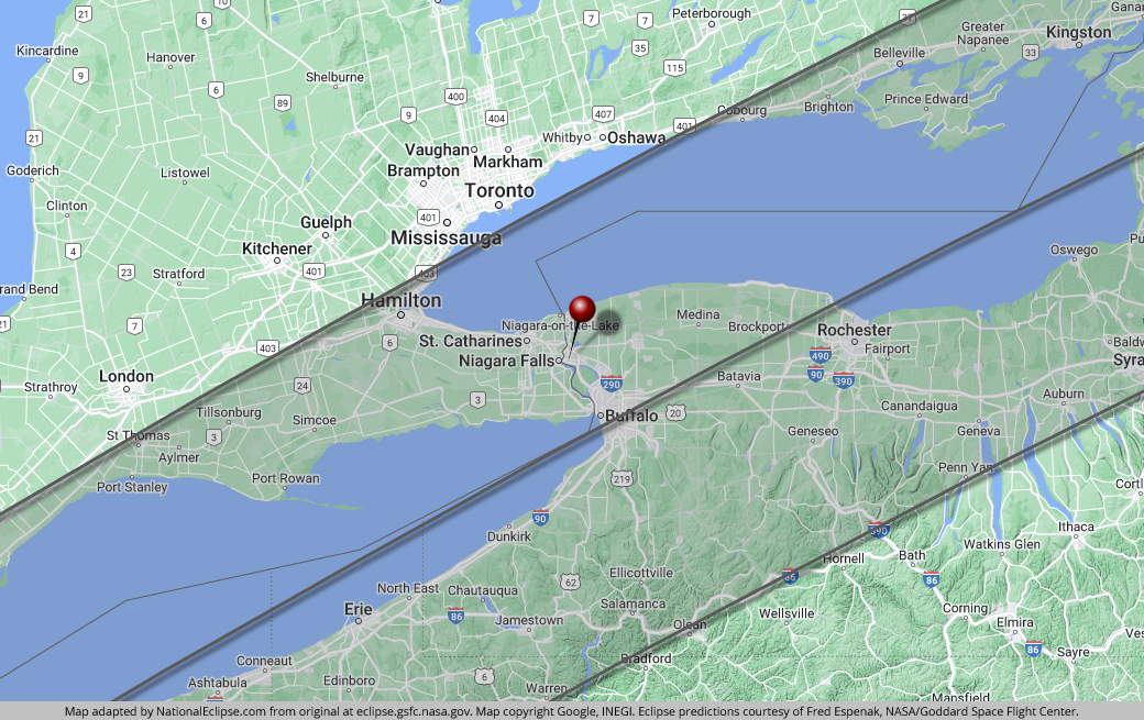 Total Solar Eclipse - April 8, 2024 - Niagara Falls, New York Map