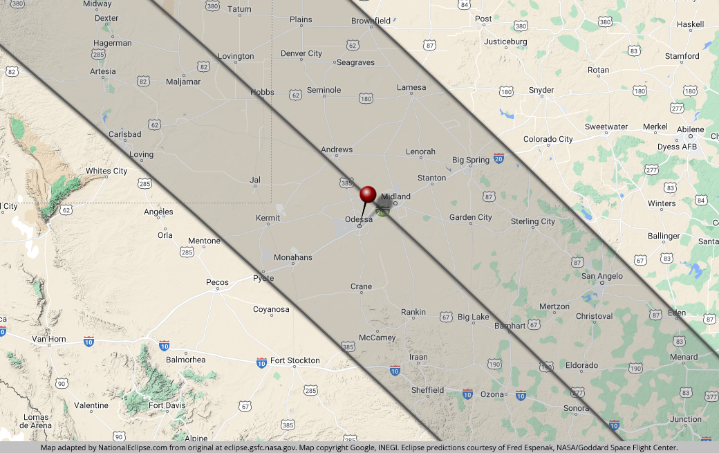 Annular Solar Eclipse - October 14, 2023 - Odessa, Texas Map