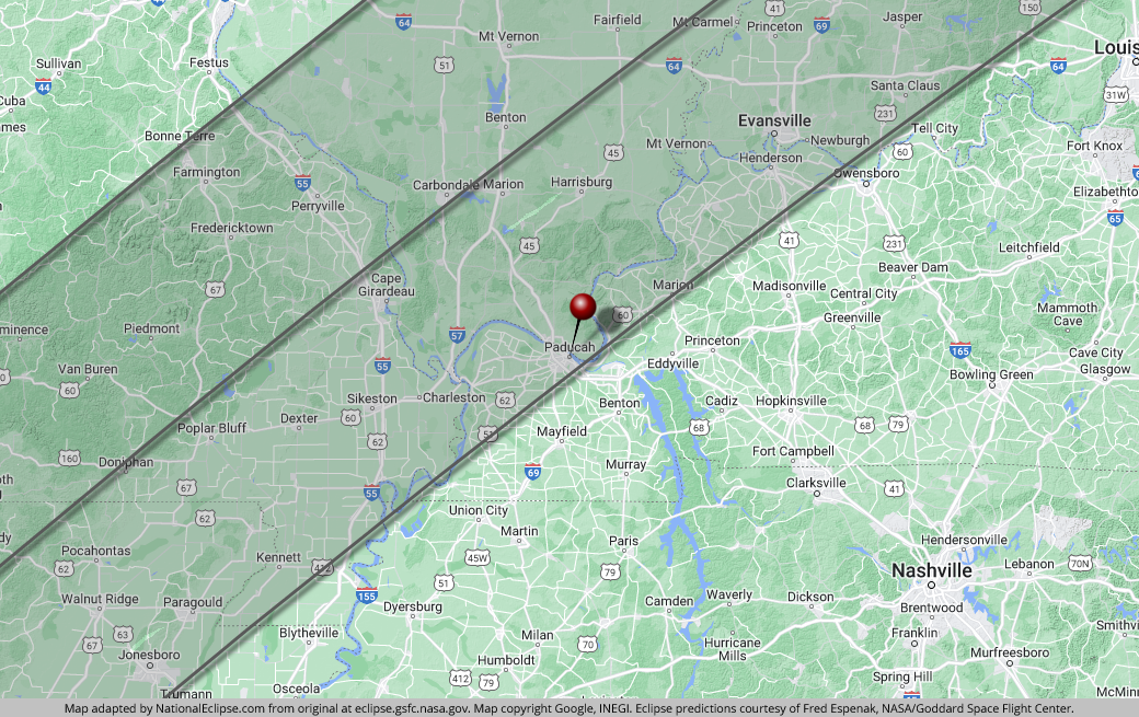 Total Solar Eclipse - April 8, 2024 - Paducah, Kentucky Map