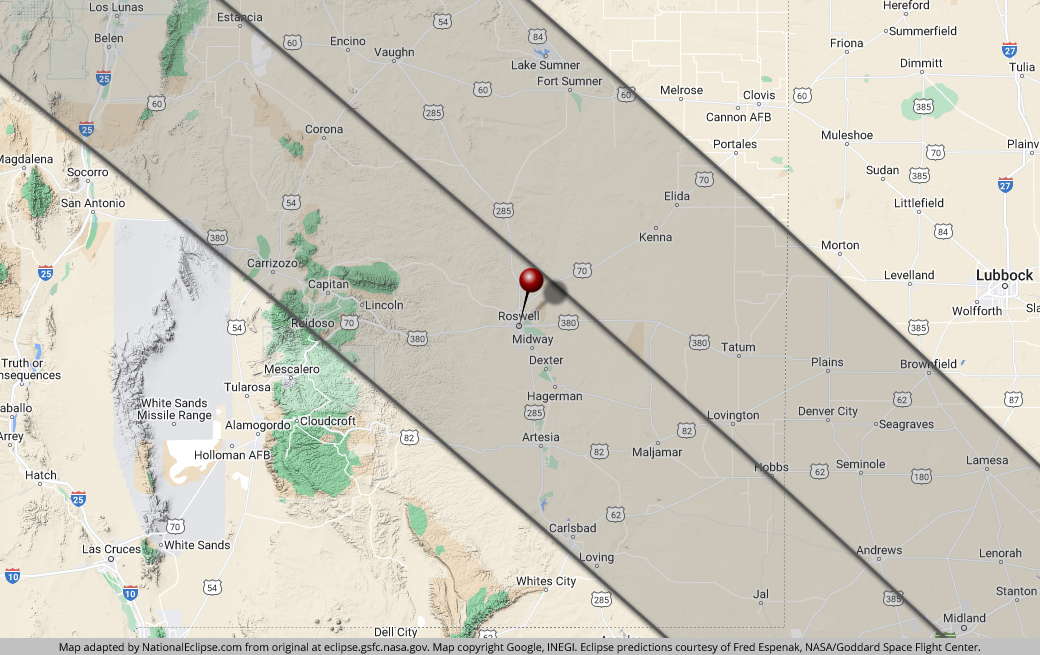Annular Solar Eclipse - October 14, 2023 - Roswell, New Mexico Map