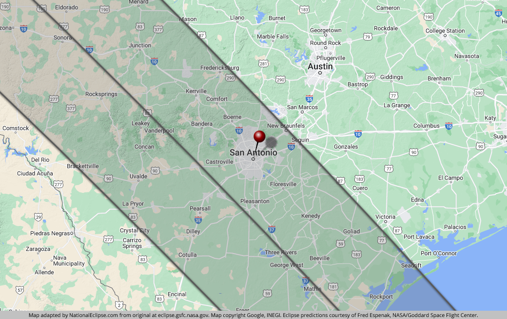 Annular Solar Eclipse - October 14, 2023 - San Antonio, Texas Map