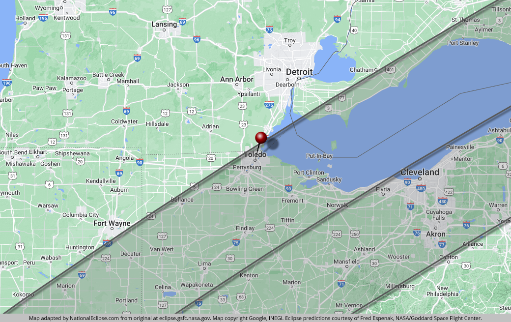 Total Solar Eclipse - April 8, 2024 - Toledo, Ohio Map