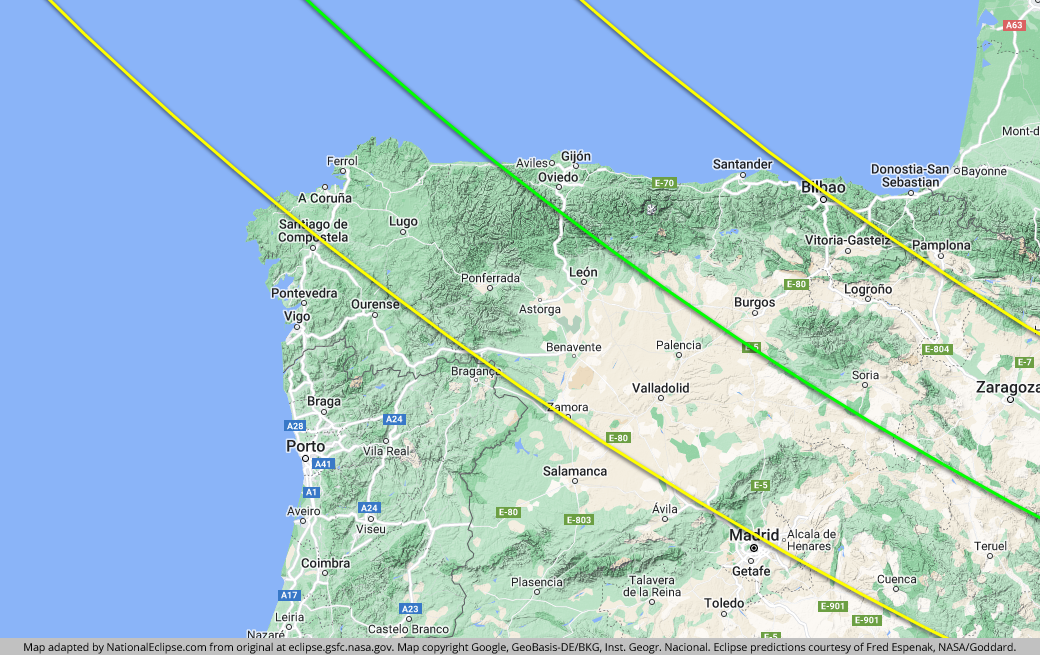 Total Solar Eclipse - August 12, 2026 - Spain Map