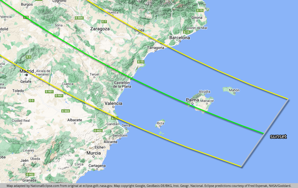 Total Solar Eclipse - August 12, 2026 - Spain Map