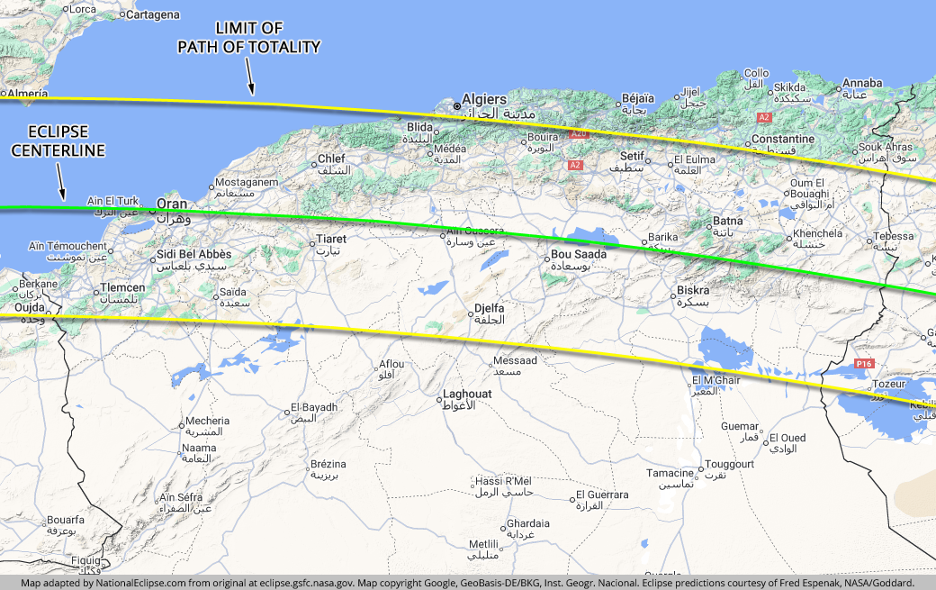 Total Solar Eclipse - August 2, 2027 - Algeria Map