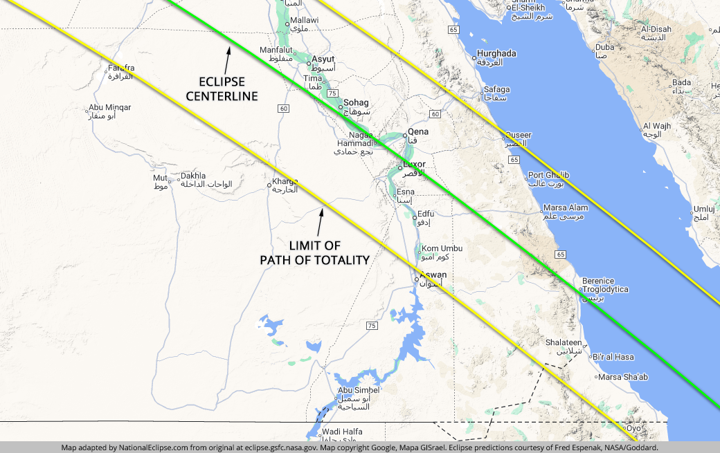 Total Solar Eclipse - August 2, 2027 - Egypt Map