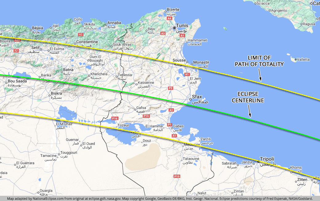 Total Solar Eclipse - August 2, 2027 - Tunisia Map