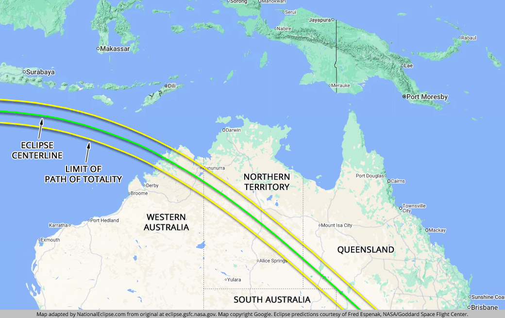 Total Solar Eclipse - July 22, 2028 -  Australia Map