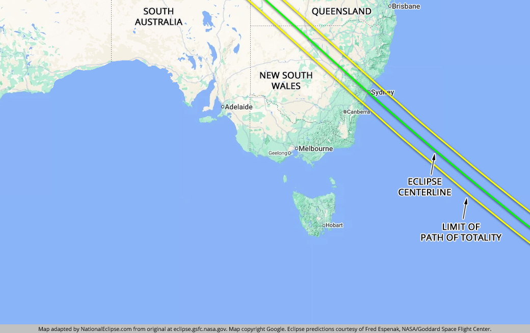 Total Solar Eclipse - July 22, 2028 -  Australia Map