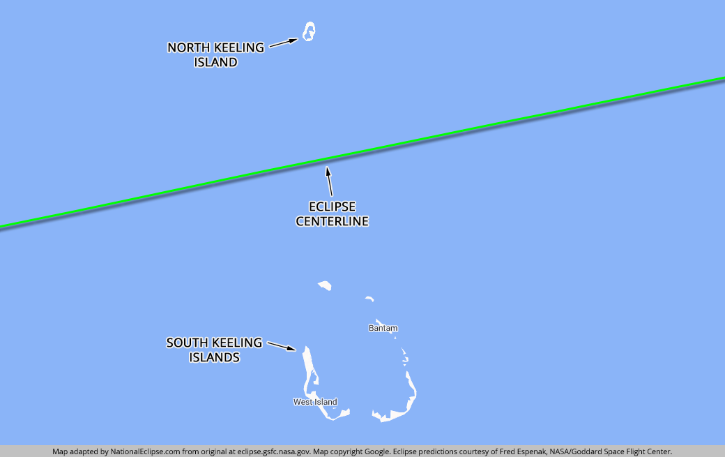 Total Solar Eclipse - July 22, 2028 - Cocos (Keeling) Islands Map