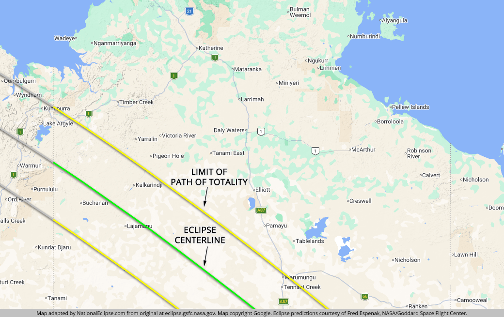 Total Solar Eclipse - July 22, 2028 - Northern Territory Map