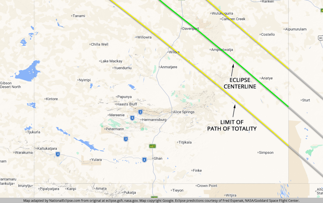 Total Solar Eclipse - July 22, 2028 - Northern Territory Map