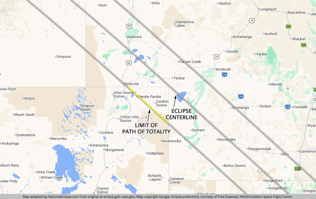 Total Solar Eclipse - July 22, 2028 - South Australia Map