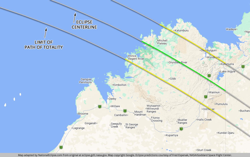 Total Solar Eclipse - July 22, 2028 - Western Australia Map