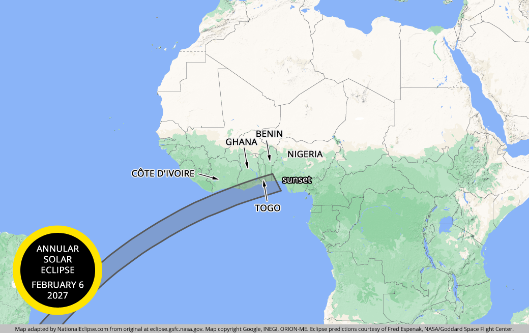 Annular Solar Eclipse - February 6, 2027 - Africa Map