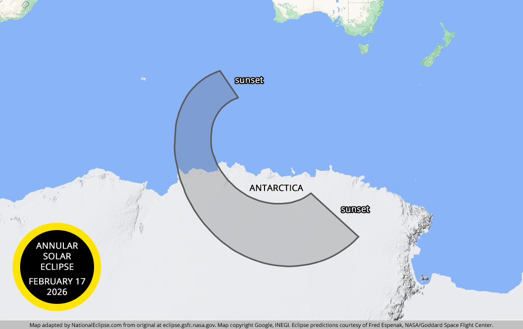 Annular Solar Eclipse - February 17, 2026 - Antarctica Map