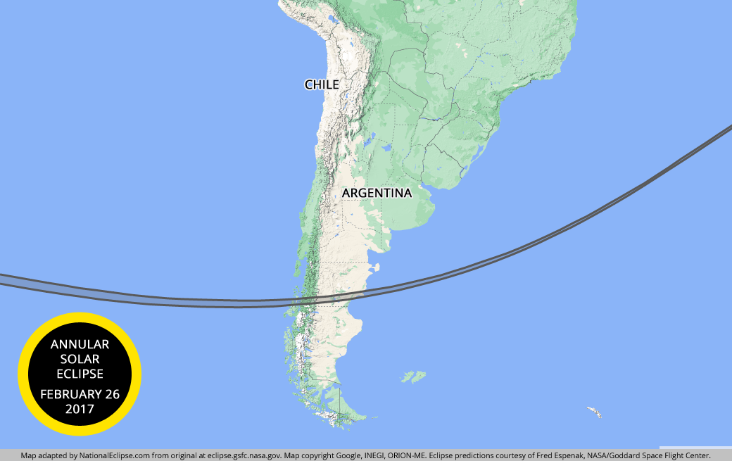 Annular Solar Eclipse - February 26, 2017 - South America Map
