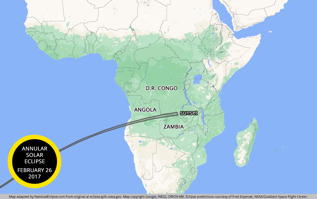Annular Solar Eclipse - February 26, 2017 - Africa Map