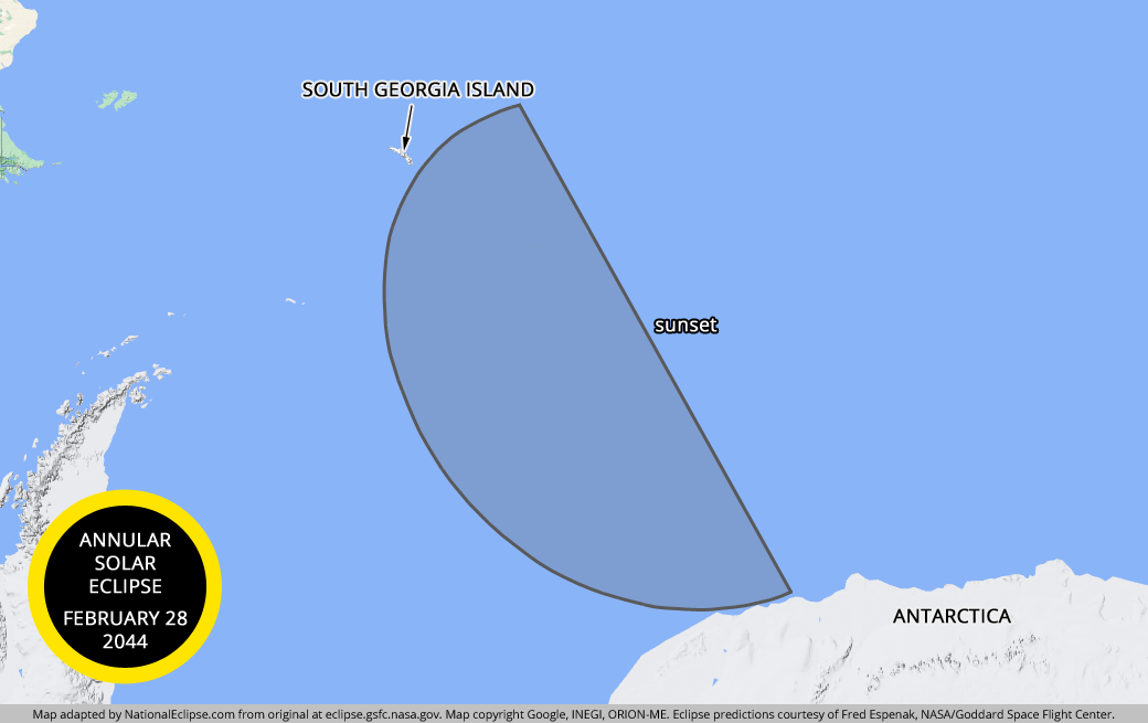 Annular Solar Eclipse - February 28, 2044 - Southern Ocean Map