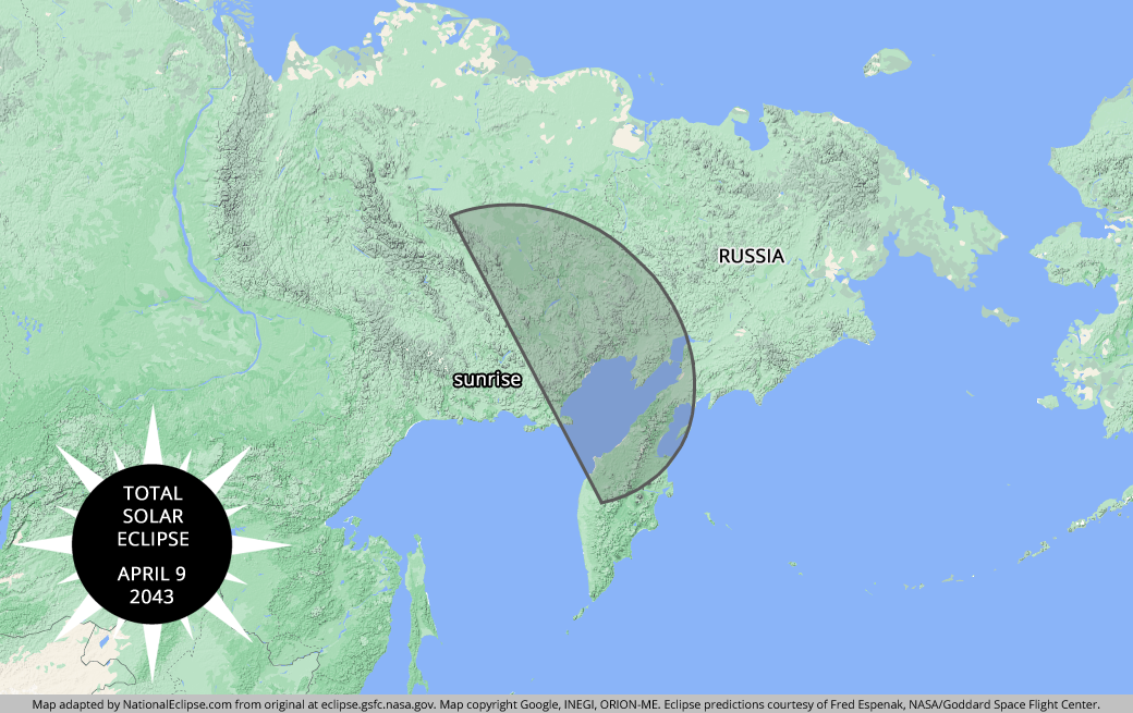 Total Solar Eclipse - April 9, 2043 - Russia Map