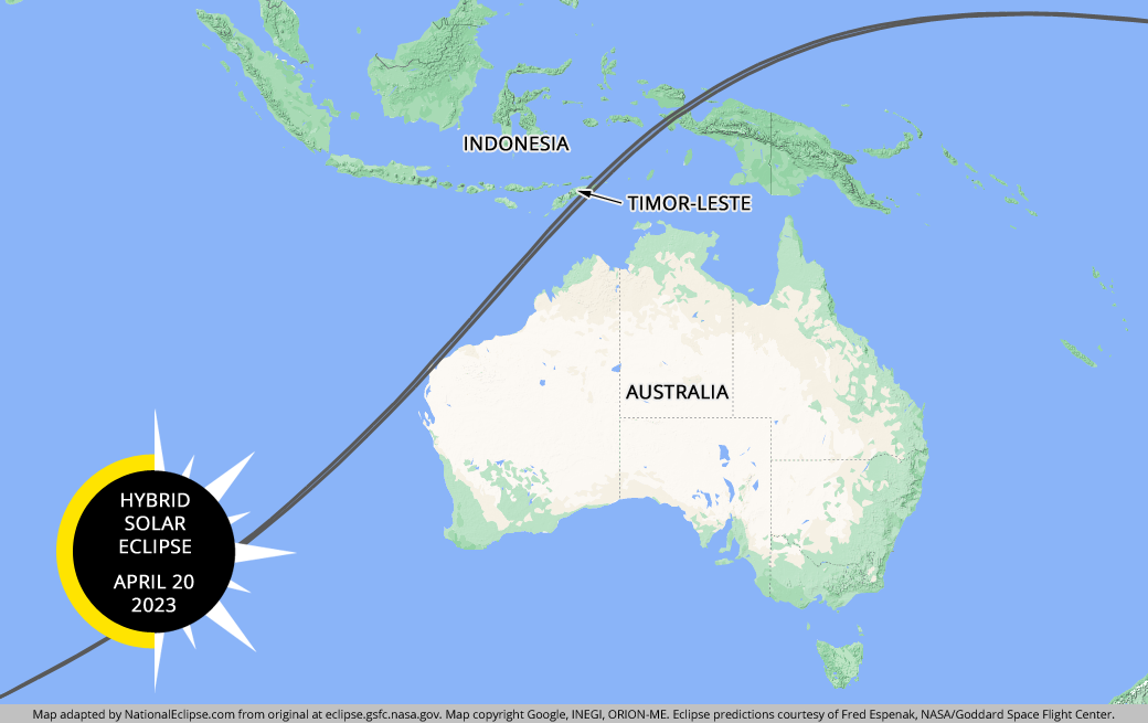 Hybrid Solar Eclipse - April 20, 2023 - Australia and Asia Map