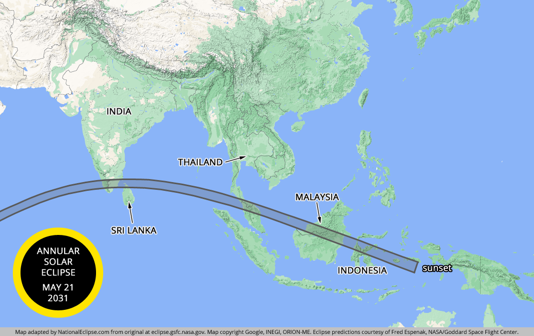 Annular Solar Eclipse - May 21, 2031 - Asia Map