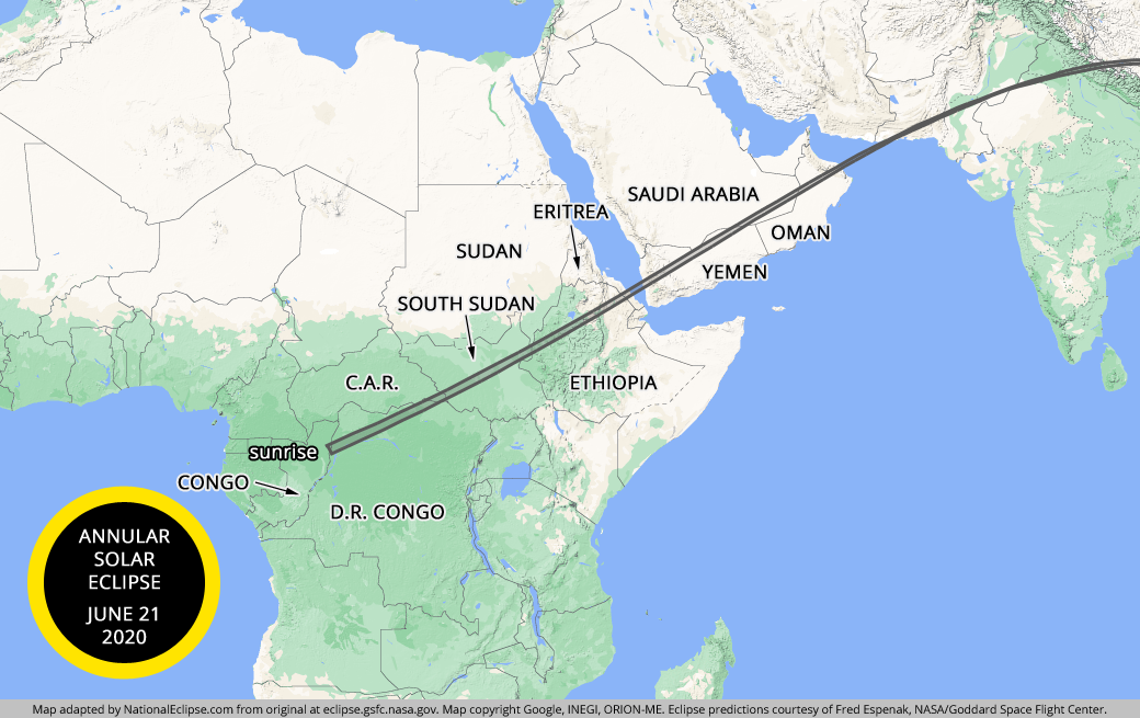 Annular Solar Eclipse - June 21, 2020 - Africa and Middle East Map
