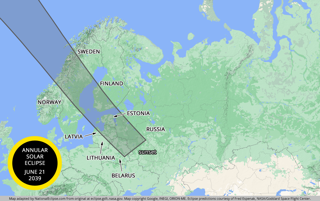 Annular Solar Eclipse - June 21, 2039 - Europe Map