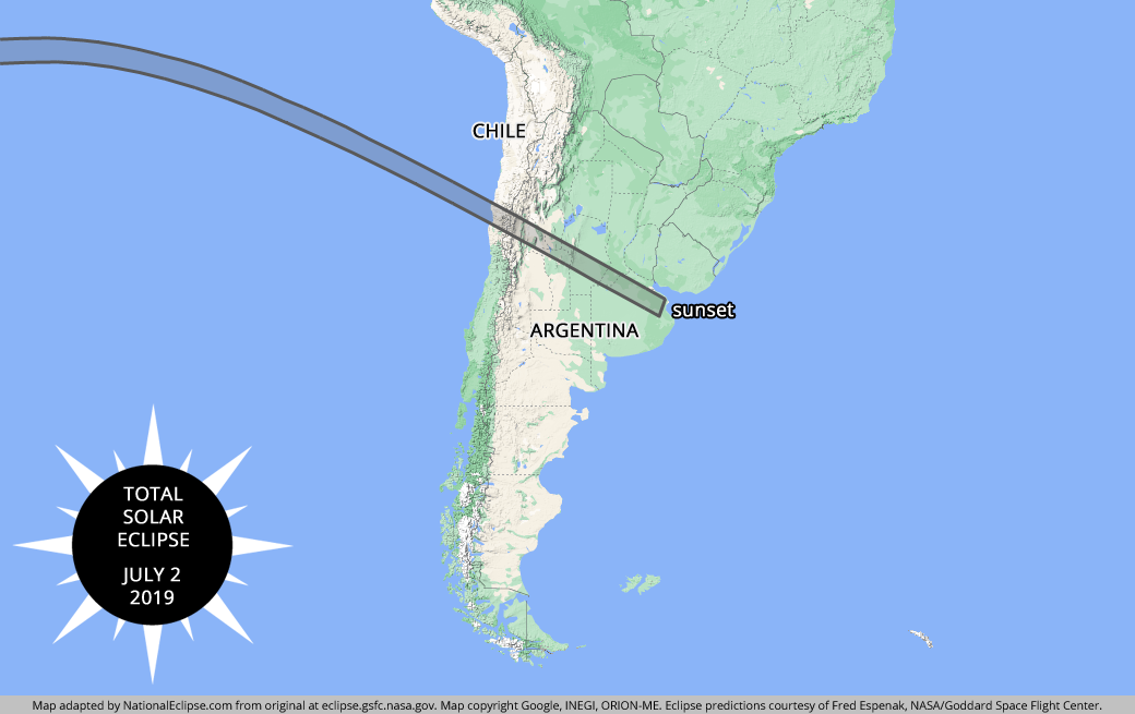 Total Solar Eclipse - July 2, 2019 - South America Map