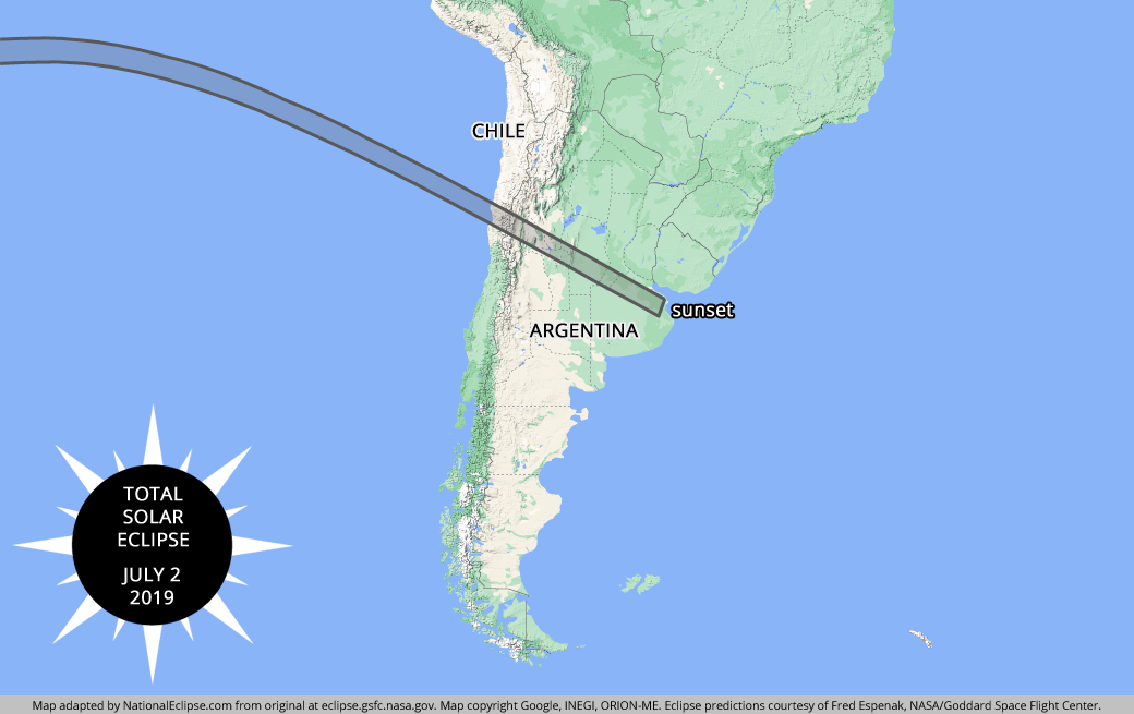 Eclipse Path of Total Solar Eclipse on July 2, 2019