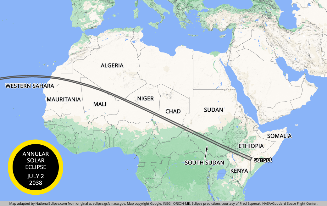 Annular Solar Eclipse - July 2, 2038 - Africa Map