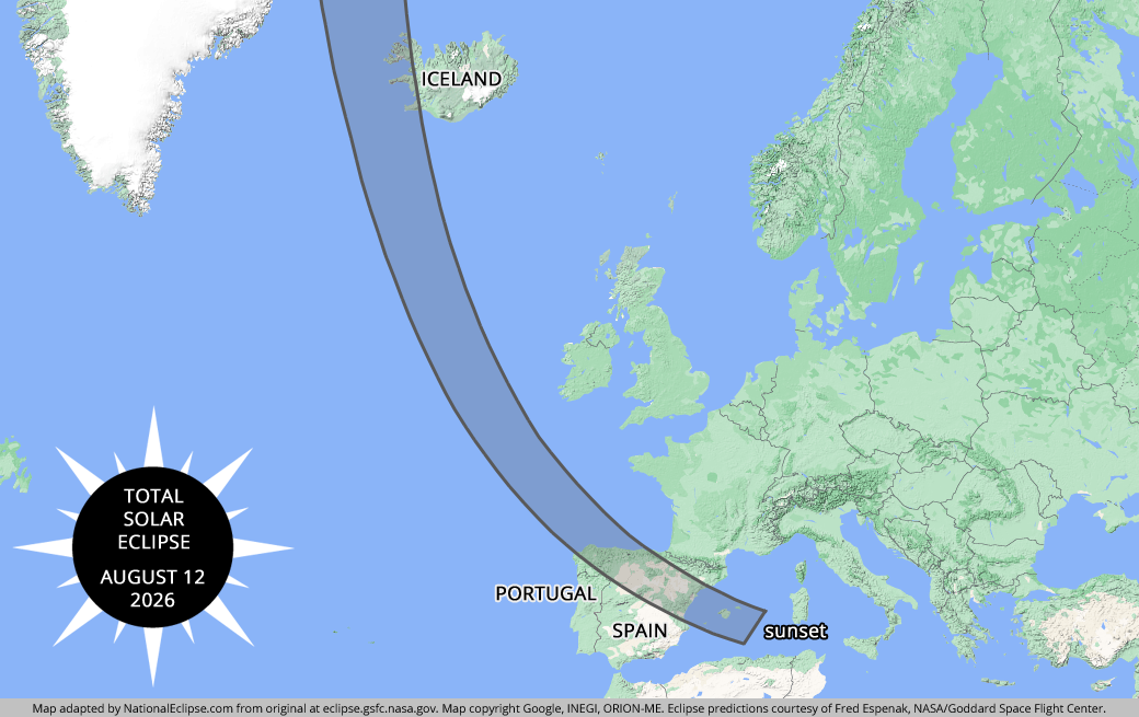 Total Solar Eclipse - August 12, 2026 - Europe Map