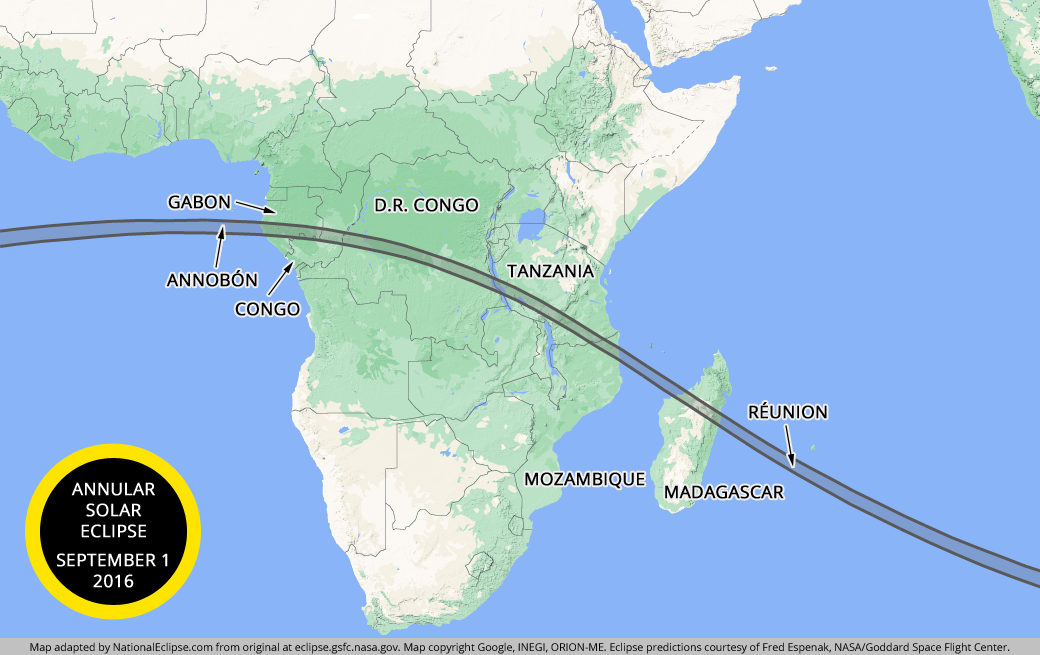 Annular Solar Eclipse - Septermber 1, 2016 - Africa Map