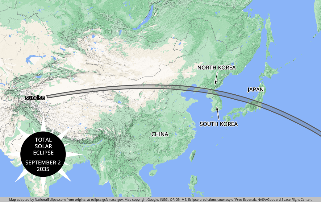Total Solar Eclipse - September 2, 2035 - Asia Map