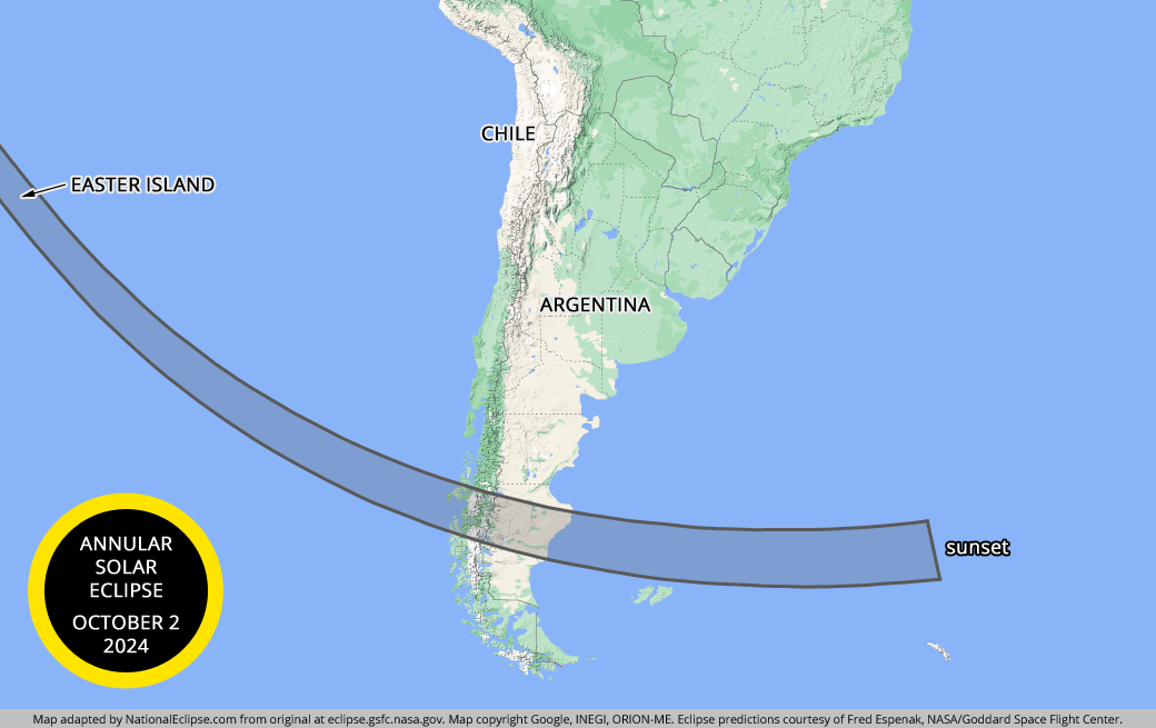 Annular Solar Eclipse - October 2, 2024 - South America Map